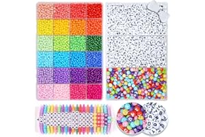 MiuCo 4mm Perlen Set für Armbänder Selber Machen, Bunte Glasperlen zum Auffädeln, A-Z Buchstabenperlen mit Gummiband für Freundschaftsarmbänder Schmuckherstellung Halsketten für Geschenke Weihnachten