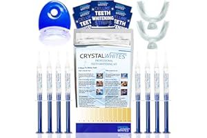 CRYSTAL WHITES Teeth Whitening Kit With Blue Light | X8 Gels & 5 Pro Strips - 45+ Sessions - Safe on Teeth & Gums With Dental Level Results | Advanced Home Tooth Kit