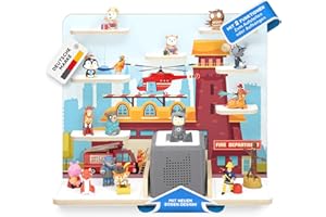 ‎STADTECKEN stadtecken Holzregal für Musikbox I Geeignet für die Toniebox und ca. 50 Tonies I Perfekte Tonie Aufbewahrung im Kinderzimmer I Zum Aufstellen oder Aufhängen (Feuerwehr, Groß)