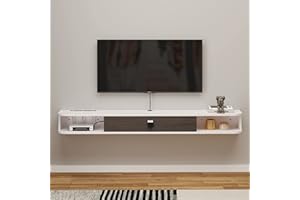 PMNIANHUA Consola de TV Flotante, Unidad de TV Flotante montada en la Pared, Estante de Pared de Entretenimiento, Consola de Medios con Puerta y Almacenamiento para Oficina en casa (140 cm, Gris Blanco)