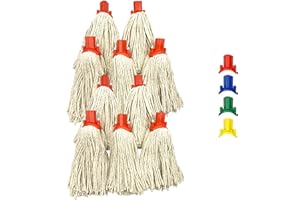 TDBS THE DUSTPAN AND BRUSH STORE Mop Heads Replacement, Colour Coded Self Threading Socket Cotton Mop Head No.12 PY (Red, Pack of 10)