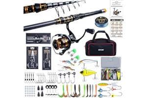 Goture Ensemble de pêche avec Canne à pêche télescopique (Carbone 24T), 1,8 m/2,1 m/2,4 m/2,7 m | Ensemble Complet de d'outils de pêche et d'appâts avec Moulinet de pêche 5,2:1, Ligne 150 m/14 kg