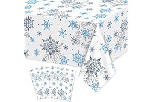 APUXXJUPA Christmas Snowflake Tablecloth, 4 Pcs Blue Gray Snowflake Printed Table Cover for Winter Theme Party Xmas Holiday Party Decorations, 130 x 220 cm