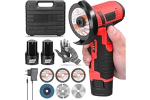 WINGFLY Mini Meuleuse D'Angle Sans Fil 19500RPM 12V Professional Disqueuse Sans Fil avec 2 batteries 2000mAh, 6 Disques à Tronçonner 76mm, Meuleuse d'angle pour Meuler et Polir, Couper