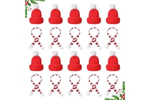 Amabro 20 Stück Weihnachtsmützen für Flaschen,Flaschenmütze Weihnachten,Weihnachtsmütze Schal Set Mini Kleine Mützen Zum Basteln Pullover Strickmütze Nikolausmütze Weinflasche Abdeckung Puppenhaus
