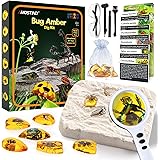 AMOSTING Bernstein Ausgrabungsset für Kinder ab 6 7 8 9 10-12 Jahren, Künstliche Insektenfossilien, Edelsteine ausgraben für