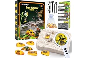 AMOSTING Bernstein Ausgrabungsset für Kinder ab 6 7 8 9 10-12 Jahren, Künstliche Insektenfossilien, Edelsteine ausgraben für den Kindergeburtstag