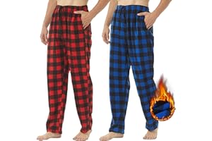 YUSHOW 2 Pack Mens Fleece Pyjama Bottoms Ultra Soft Checked Lounge Pants with Pockets PJs Loungewear Pjs Trousers