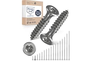 NIETFULLTHINGS Tornillo de cabeza avellanada TORX de acero inoxidable fabricado en V2A 6-mm de espesor 25-mm de longitud del tornillo 200 piezas Rosca parcial de 22-mm Tornillo para madera 6x25