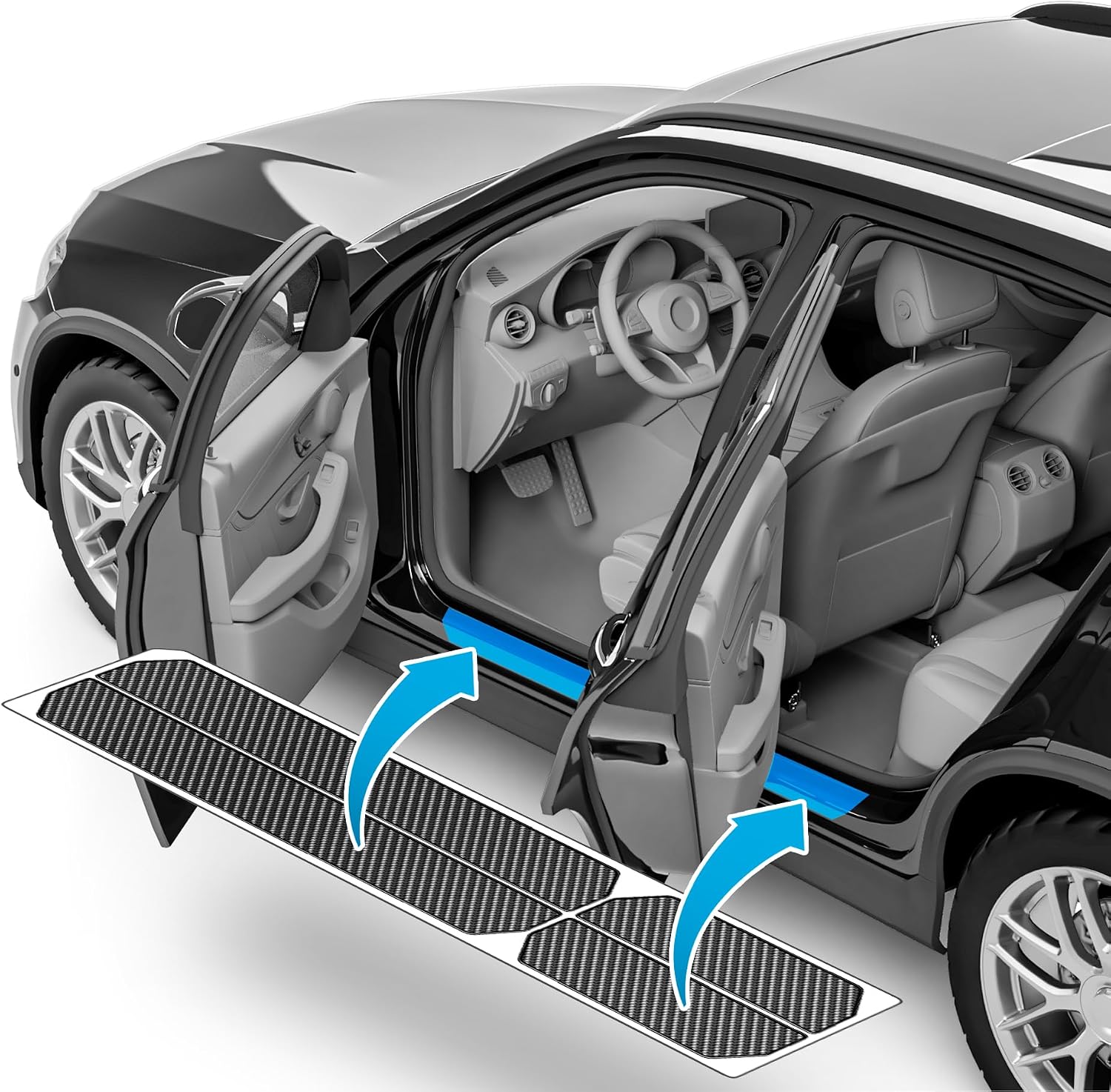 uProtect Protector Umbrales Puertas de Coche Compatible con VW Tiguan 3 (III) CT I 2024-2025 - Accesorios vinilos para Puertas Adhesivo Carbono