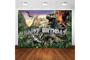 Avezano Sfondo di compleanno con dinosauro per ragazzo, tema dinosauro giurassico, festa di compleanno, sfondo fotografico, decorazione per feste di compleanno, striscione per foto (2,1 x 1,5 m)