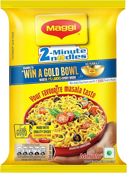 MAGGI 2-Minute Instant Noodles 70g/75g (weight may vary) | Your favourite masala noodles with goodness of iron; Made with choicest quality spice
