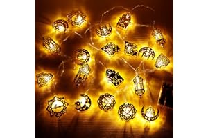 Halcyerdu Ramadan Deko Lichterkette, 3 Meter Led Muslim Ramadan Lichterkette, 20 LED Ramadan Licht Stern Mond Lichterketten, Led lichterkette ramadan Innen/Außen für Ramadan Dekoration(3m 20Led-B)