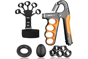SMIM Hand Grip Strengthener Workout Kit (5-Pack) – Includes Adjustable Resistance Forearm Grippers, Finger Stretcher, Grip Ring, and Stress Relief Grip Ball for Athletes
