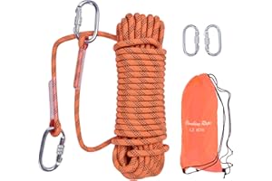 LZ.MZXU Corde d'escalade 10mm 10M Corde de Sécurité Extérieure Corde de Sauvetage Corde d'évacuation avec 2 Mousquetons pour Escalade Sauvetage Lutte Contre Les Incendies Camping(Orange)