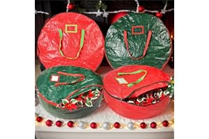 Falflor 4 bolsas de almacenamiento para coronas de Navidad de 24 pulgadas, resistentes al desgarro, impermeable, para guirnaldas, bolsa de almacenamiento duradera con asas y cremallera para
