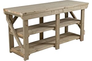 Arbor Garden Solutions Workbench With Double Shelf Indoor/Outdoor - Pressure Treated - Heavy Duty - Handmade Garage Workshop Work Table (7ft)