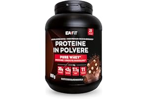 EAFIT Proteine in Polvere Whey 850 g Gusto Cioccolato Nocciola|30 g per Shaker Proteine | Whey Protein Concentrate e Isolate |BCAA + L-Glutammina + Taurina | Integratore per Massa Muscolare |Con 11 Vitamine