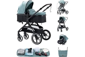 ALYIKOU-Carrito de bebé 3 en 1 - Adecuado para 0-3 años, Ligero y Cómodo para Bebés y Niños - Ideal para Viajes y Diario - Con el bolso de mamá,Cubierta de lluvia, portavasos, adaptadores