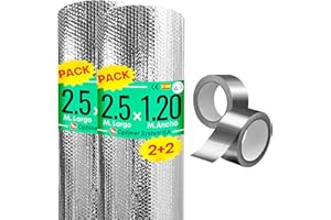 Optimer System | Aislante Termico Ventanas y para el Cajon de la Persiana Reduce el Calor y el Frio | Aislante Térmico Reflexivo Reduce el gasto de Electricidad | 2.5x1.20m + 4 Cintas Adhesivas
