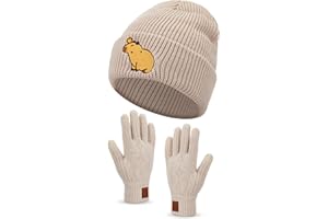 Geyoga Mütze Handschuh Set für Damen Wintermütze Warm Strickmütze Beanie Winter Fleece Handschuhe Weihnachten Geschenk für Frauen