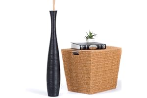Leewadee Grand Vase A Poser Au Sol pour Branches Décoratives De Pampa, Vase en Bois De Manguier, 65 cm, Nero