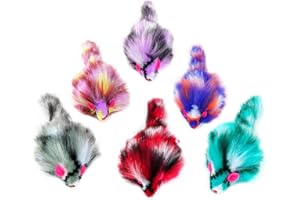 CHIWAVA 6PCS 3.1" Long Haired Furry Mice with Rattle Gradient Color Small Cat Toy Mouse Kitten Interactive Toy