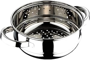 RB RENBERG Steam Chef - Olla Vaporera de Acero Inoxidable - 24 cm - Acabado Brillante - Mango Hueco Plateado - Apta para Inducción y Todo tipo de Fuegos