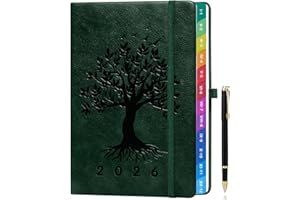 ZXHQ Agenda 2026 Semainier A5 – Planification Hebdomadaire et Mensuelle, avec Onglets Colorés, Pages en Couleurs, Pochette de Rangement et Stylo(Janvier 2026 - Décembre 2026) - Vert foncé