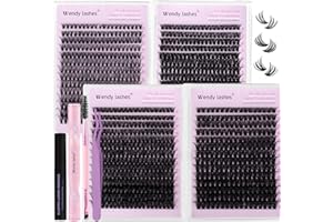 WENDY LASHES Kit Extension Ciglia Packs, 1078Pcs Ciglia Finte Ciuffetti, Ciglia Individuali Miste 10-18mm D-Curl Cluster Lashes Kit, morbido, volume, soffice, confezione bulk (40D/60D/60D/80D)