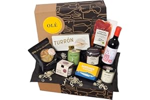 ‎JAMON.DE jamon.de Geschenkbox Olé gefüllt mit spanischen Delikatessen I Präsent mit hochwertigem Serrano-Schinken, ausgesuchten Tapas-Klassikern & Rotwein aus Spanien