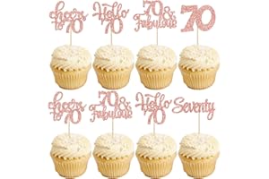 GYUFISE 30Pcs Happy 70th Birthday Cupcake Toppers Seventy Cheers to 70 Years Old Birthday Cupcake Picks for 70th Birthday Anniversary Party Cake Decorations Supplies Rose Gold Glitter