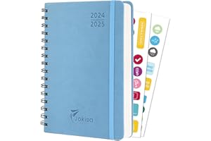 JOKISA Kalendarz 2025 kalendarz książkowy A5, terminarz spotkań, planer wykonany z wytrzymałej skóry PU, kalendarz spotkań 2025 dla biur, szkół, organizatorów (jasnoniebieski)