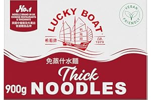 LUCKY BOAT Thick Chow Mein Noodles 900G | Restaurant Quality | No.1 Thick Noodles | Egg Free Noodles | Bulk Noodles | Stir-Fry | Noodles | Vegan | Wheat Noodles | Chinese Noodles | 900G (PACK OF 1)