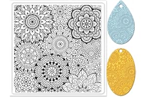 CHGCRAFT Polymer Clay Textures Sheets Mandala Silicone Texture Stamp Clear Clay Silicones Texture Sheets Polymer Clays Texture Silicone Mat Flower Pattern Pad for Making Earrings Jewerly, 5.5x5.5inch