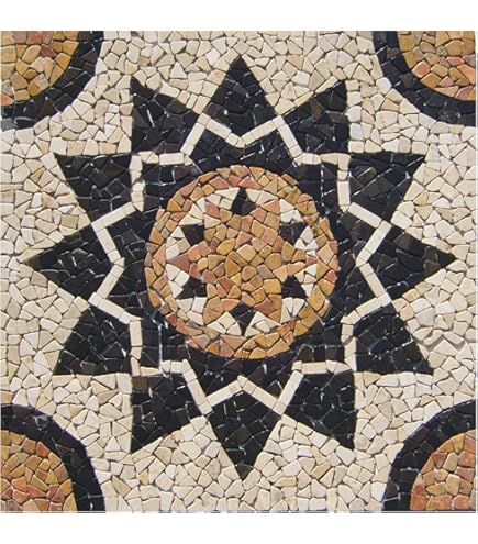 Antik Marmor Rosone 66x66cm Windrose Mosaik - Naturstein Fliesen Schwarz Weiß