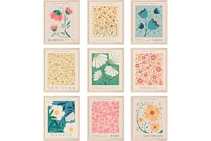 AnyDesign 9Pcs Flower Market Wall Art Prints Matisse Poster Unframed Floral Drawing Posters Colorful Floral Decor for Gallery Room Aesthetic Living Room Bathroom Decor, 8x10inch