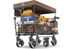 KESSER® Carrello pieghevole GTS-9100 con tettuccio - carrello a mano- carretto da trasporto pieghevole - incl. 2x sistema di cinture a 3 punti - pneumatici in gomma piena, Marrone/Beige