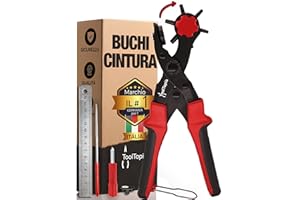 TOOLTOPIA Pinza fustellatrice per cinturini orologi [SET COMPLETO] | Macchina per buchi cintura in pelle, carta, stoffa, Biothane e altro. Macchinetta buca cinture, perforatore con leva di comfort