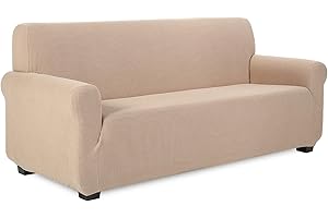 ‎TIANSHU TIANSHU Sofabezug 3 sitzer, Stretch Spandex Couchbezug Sesselbezug Elastischer Antirutsch Stretchhusse Weich Stoff,Jacquard-Stretch-Sofabezug, Schonbezug für Sofa-Sofahalter(Sand)