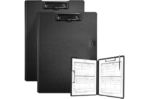 XUEFENFEI Pack of 2 A4 Clipboard, Clipboard Folder with 2 Clips, Clipboard for Office/Construction Site/School/Classroom/Restaurant/Doctor's Office (Black)