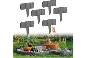 EXLECO 40 Pcs Rasenkante Kunstoff Grau 10 Meter Beeteinfassung Steinoptik Palisade Zaun Stone Rasenkantensteine Beetumrandung Stein Effect Garten Randsteine Pflanze Bordüre für Rasen Blumenbeet