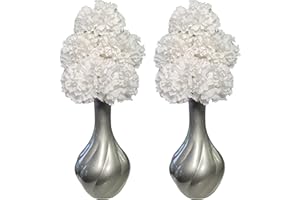 Flourish Vase with Artificial Flowers - Grey White - Perfect for Home Decor and Living Room Decoration, Bedroom or Bathroom Ornament, Matching Pair.