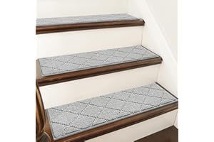 COSY HOMEER 15 Pack Full Edge Wrapping Stair Carpet Treads,70x22 CM Non-Slip Stair Tread Runners for Indoor Wooden Steps Stairs Soft Polyester, Easy Care & Peel, Noice Reduction, Grey