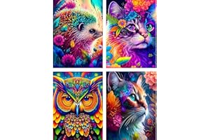 MOGTAA 4 pezzi Animali Diamond Painting Kit Completo, Gatto Diamond Painting Bambini Adulti, Gufo Kit di pittura a diamante 5D fai da te, Riccio Strass Painting Decorazione per Casa 30x40cm