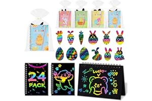Huiguli 24 Pascua de Resurrección Libros Scratch Art Manualidades Kit con 24 Plantilla y Lápiz de Madera y Tarjeta de Rascar, Libros para Colorear Manualidades Niños, Regalos Niños Colegio Pascua