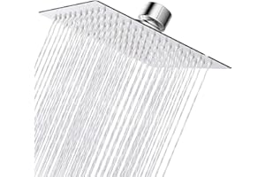 VIGIME Rain Shower Head, 8 Inch Square High Pressure Stainless Steel Showerhead, Ultra-Thin Best Pressure Boosting with Silicone Nozzle, High Flow Rainfall Shower Head Chrome Finish