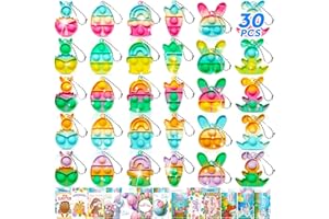 TOANWOD 30PCS Easter Party Bag Fillers for Kids: Party Favours Pop Bubbles Fidget Toys - Mini Pop Poppet Keyring Pinata Fillers - Multipack Class Gifts for Girls Boys