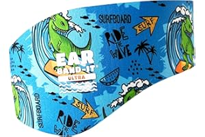Earvolution Ear Band-It Ultra Premium Swimming Headband - Invented by Ear, Nose, and Throat Physician - Anti-Slip Neoprene Keeps Water Out, Holds Earplugs in - Medium Dino Swim Headband