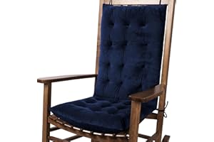 FlyGulls Rocking Chair Cushions Indoor Velvet Chair Pads High Back and Seat Cushion 2 Piece Set Navy